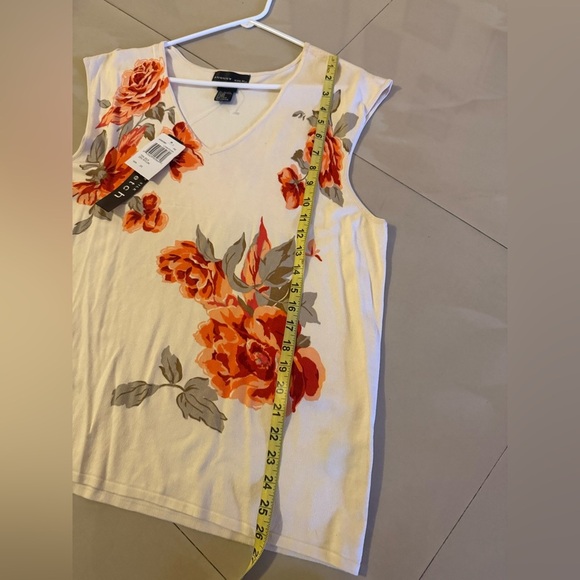 2X August Silk Sweater Top Silk Blend Plus 2X Beige  Floral Colorful Knit Top - Picture 6 of 14